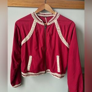 Free People Bomber Jacket with Crochet Details